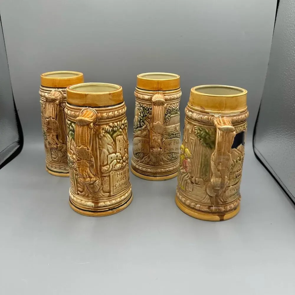 Vintage German Style Beer Stein Made in Japan Handpainted set of 4